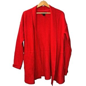Tahari Open Front Cardigan Womens Small Sweater Red Wool Blend Shawl Collar